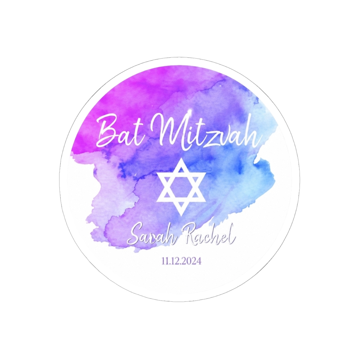 Watercolor Blue Purple Star of David Bat Mitzvah Classic Round Sticker | DavsD - alternate angle 1, merchandise