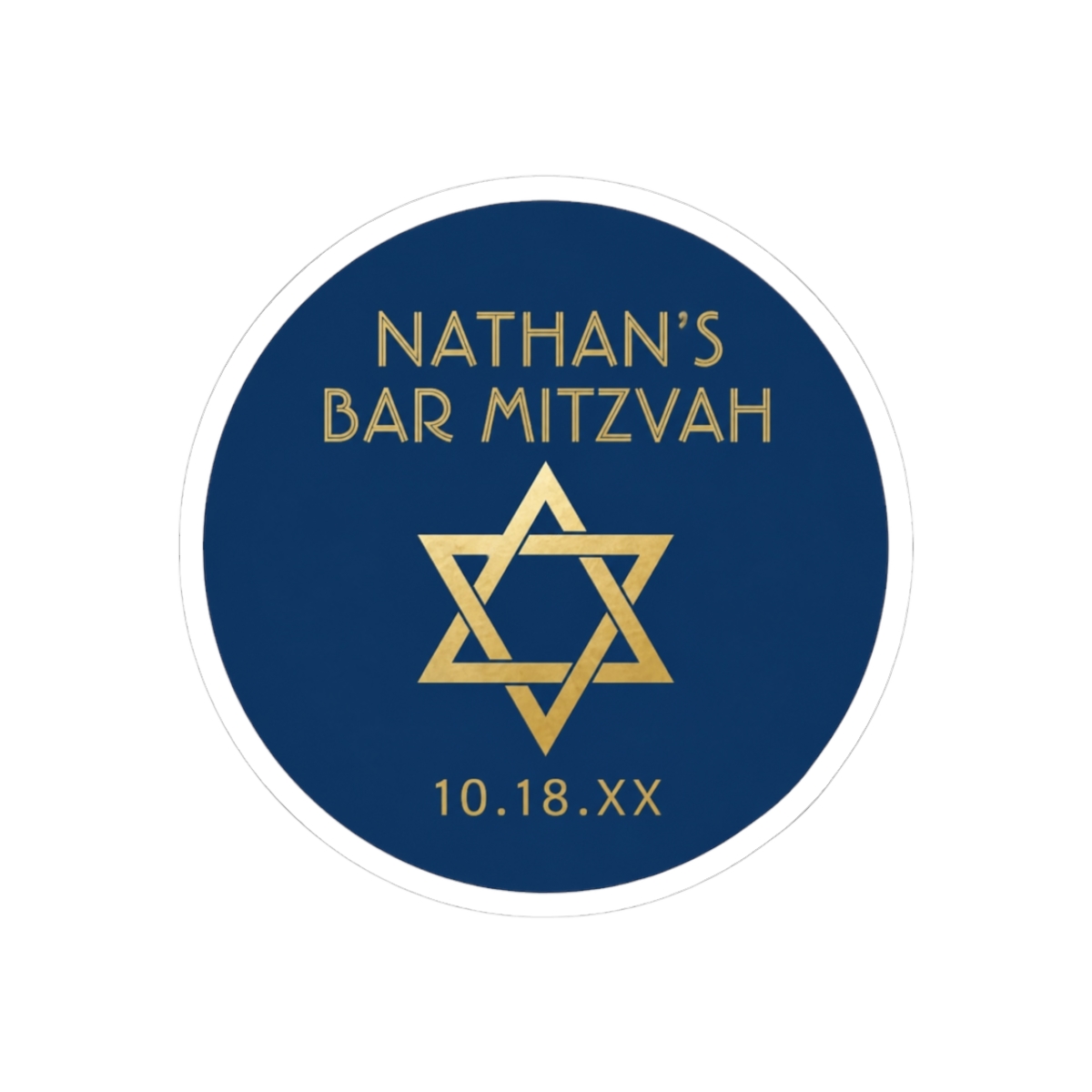 Bar Mitzvah Navy Blue & Gold Star of David Name Classic Round Sticker | DavsD